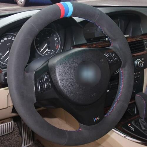 Black Suede Car Steering Wheel Cover for car steering wheel for BMW M Sport M3 E90 E91 E92 E93 E87 E81 E82 E88