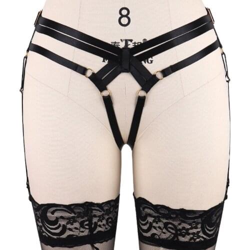 Black Panty Garter Body Harness Belt Sexy Rave Body Cage Bondage Lingerie Pastel Goth Cinta Liga Leg Harness Garter Jartiyer