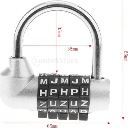Zinc Alloy 5 Dial Letters Combination Padlock Code Password Lock