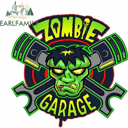 EARLFAMILY 13cm x 12.6cm for Zombie Garage Skateboard Funny Stickers Waterproof Scratch-Proof Decals Windows Bumper Sticker