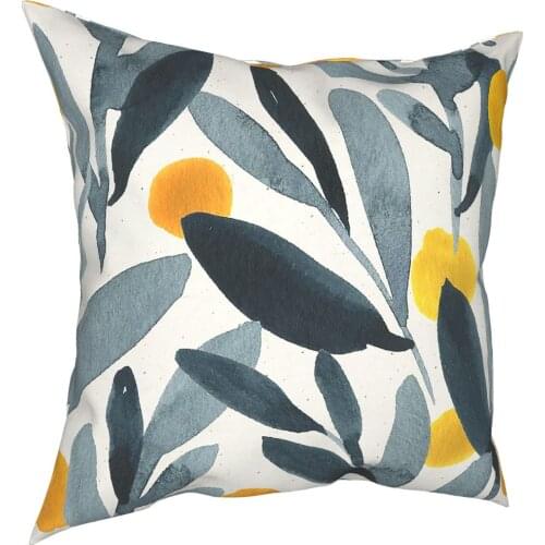 Indigo Mustard Floral Flower Pillow Case Home Decorative Art Cushion Cover Throw Pillow for Home Polyester Double-sided Printing