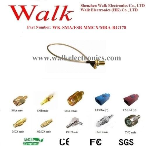 SMA MMCX RG178 cable/SMA female cable/MMCX connector cable: SMA female straight to MMCX male right angle with RG178 cable