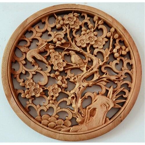 Chinese Hand-carved Horse To Success Statue Camphorwood Round Board Wall Sculpture