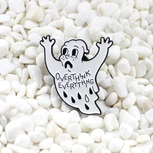Cry White ghost Raise your hands OVERTHINK EVERYTHING Enamel brooch Gothic cowboy leather lapel badge Creative personality pin