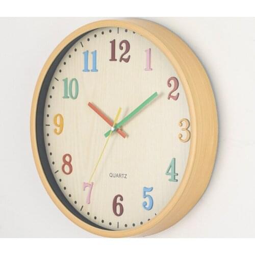 Round Colorful Numers Wall Clocks for Home Living Room Study Office Wall Decoration Mute 12 Inches Needle Quartz Clocks