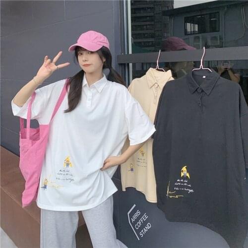 Summer new style Polo collar T-shirt female Korean version loose students all-match casual Harajuku style