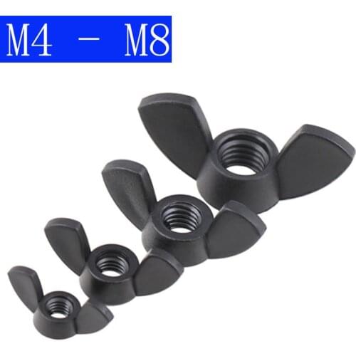 M4 M5 M6 M8 4mm 5mm 6mm 8mm Black Plastic Nylon Castellated Thumb Wings nuts DIN 315 for screws bolts