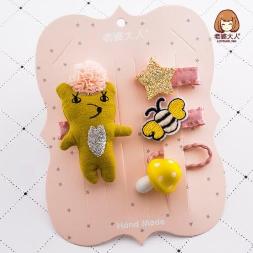 Bear Five-Pointed Star Flower Bow Tie Childrens Hairpin Combination Set Birthday Gift Hairpin Childrens Clothing Store Gift