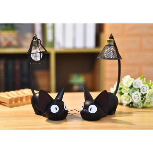 Lovely Little Black Resin Cat Night Light Desk Figurines Miniatures Kids Favor Home Decoration & Gift