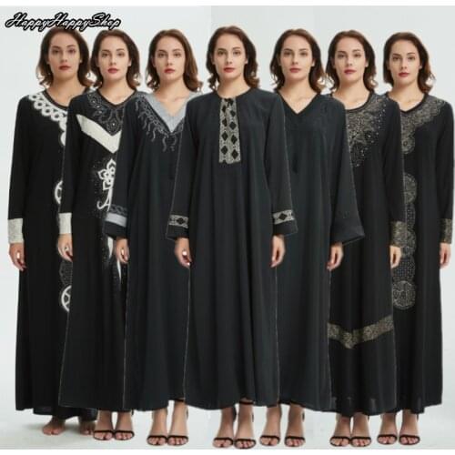 Islamic Muslim Women Black Dress Ramadan Burqa Long Sleeve Kaftan Abaya Jilbab Arab Ladies Robe Gown Turkish Dubai Clothes