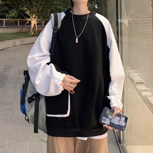 2021 Mens Fashion Side Pocket Hoodies Long Sleeve Round Neck Pullover Cotton Casual Sweatshirts Blue/black Color Coats M-2XL