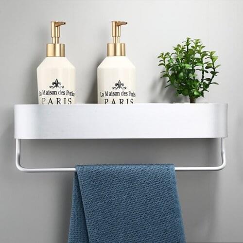 Wall Mounted Black Bathroom Shelf with Bar 30\40\50cm Shower Shelves Holder Kitchen Storage Rack Towel Bar Bath Accessories