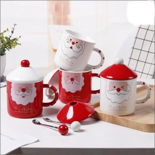 New Santa Claus ceramic cup creative Christmas with a cover spoon mark cup water cup wholesale