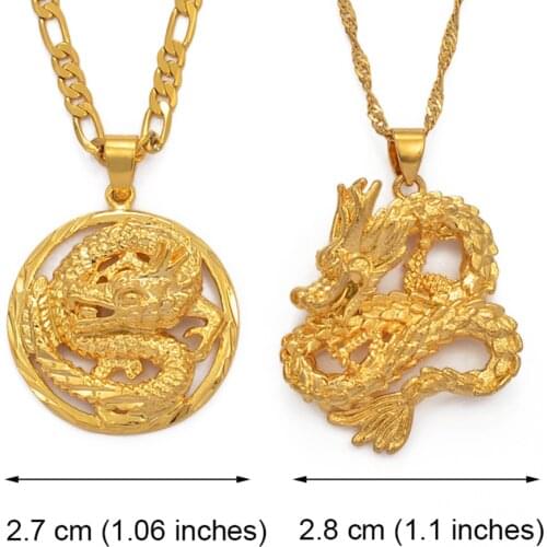 Anniyo Dragon Pendant Necklaces for Women Men Gold Color Jewellery Cubic Zirconia Mascot Ornaments Lucky Symbol Gifts #000237