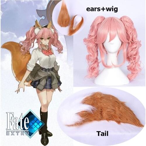 Anime Fate/fate extella Fate/Grand Order cosplay wig Tamamo no Mae cos Halloween only Ears and tail cosplay fox dog Ears Tail