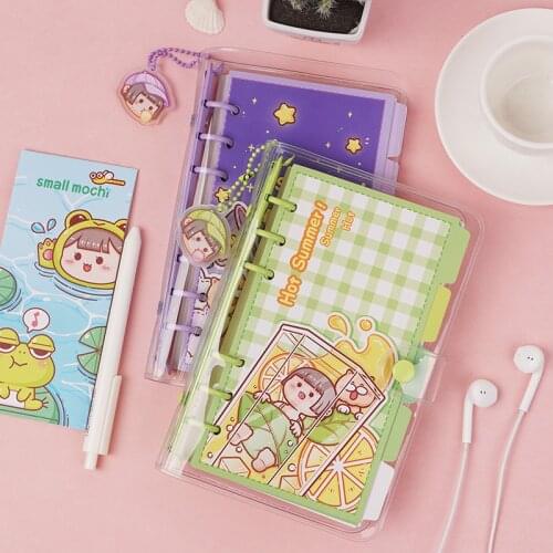 DIY 2022 Planner Agenda Gift A5 A6 Cute Sakura Cartoon Little Girl Theme Colorful Loose Leaf Diary Set 160P Lined+Grid Paper