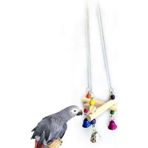Parrot Swing Wooden Colorful Bead Funny Bird Swing Perch Parakeet Swing Toy With Bell Crisp Sound Bird Parrot Pigeon Supplies