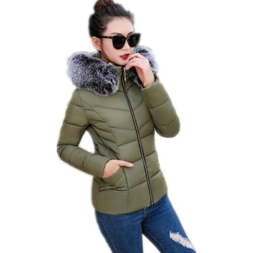New Arrival 2018Fashion Casual Winer Women Down Jackets Female Hooded Fur Collar Down Cotton Jacket Slim Padded Warm JacketsQ678