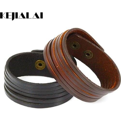 KEJIALAI Multilayer PU Leather Bracelets Men Women Punk Adjustable Fashion Bangles Jewelry Unisex Clasp Charm Cuff Bangle