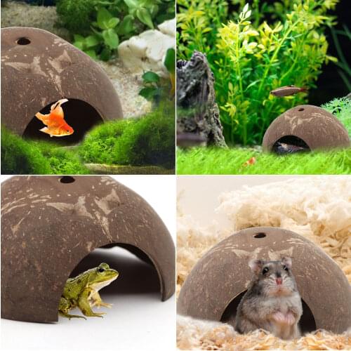 Reptile Hide Habitat Natural Coconut Shell Lizard Spider Small Animal Cave House Turtle Shrimp House forAquarium Fish Tank Decor
