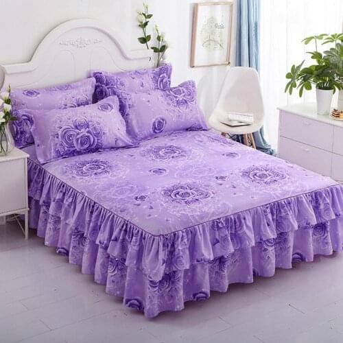 Romantic Flower Pattern Polyester Ruffled Bed Skirt Bedclothes Sheet Home Decor