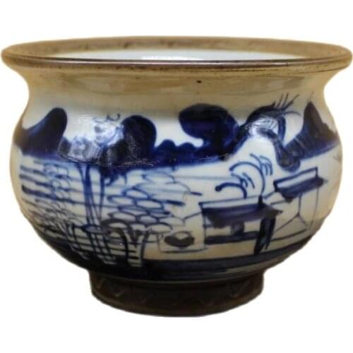 Family decoration collection of antique porcelain, blue and white figures, mountain and water censers