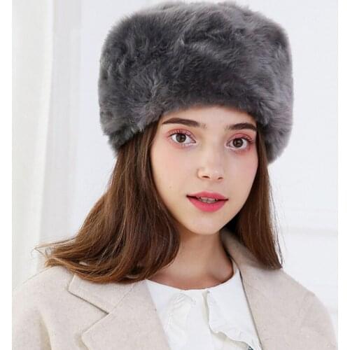 Winter Thicken Warm Faux Rabbit Fur Hat Russian Outdoor Ski Cap Fashion Soft Comfortable Women Hat Casual Pure Color Beanie Gift