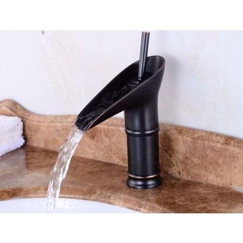 Black Oil Rubbed Brass Single Handle Lever Bathroom Single hole Deck Mounted Waterfall Faucet Vessel Sink Basin Mixer Tap anf091