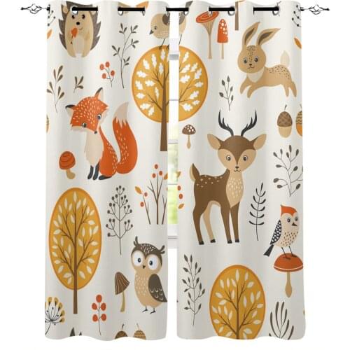 Animal Woods Owl Fox Elk Modern Blackout Curtains For Bedroom Living Room Window Treatment Drapes High Shading Decor