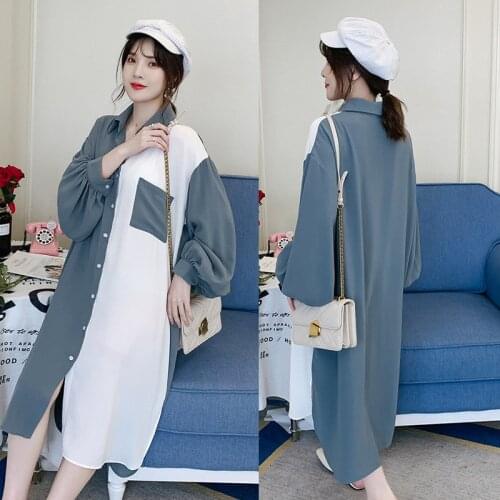 Spring Autumn Loose Maternity Long Blouses Long Sleeve Blouse Clothes for Pregnant Women Patchwork Pregnancy Clothing Plus Size
