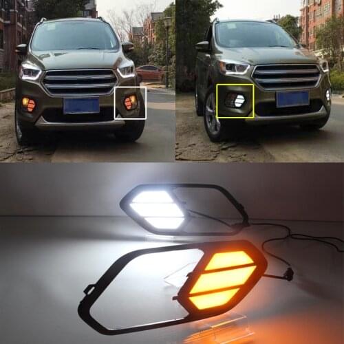 LED Daytime Running Light Fog Lamp Fit For Escape Kuga 2016 2017 2018 2019 Turn Yellow Signal Waterproof Car 12V LED DRL Lamp