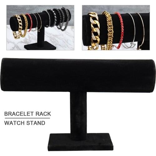 T Bar Jewelry Display Stand For Bracelet Bangle Watch Holder Rack Fashion Black Velvet T Bar Jewelry Organizer Display