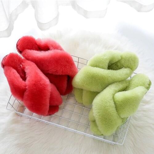 MYLRINA 100% Natural Sheepskin Fur Slippers Fashion Female Winter Slippers Women Warm Indoor Slippers Soft Wool Lady Home Shoes