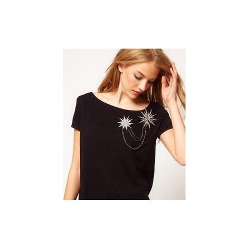 Hesiod Fashion Punk Trend Vintage Chain Bling Shiny Full Rhinestone Star Brooch Snowflake Corsage Banquet Crystal Collar Brooch