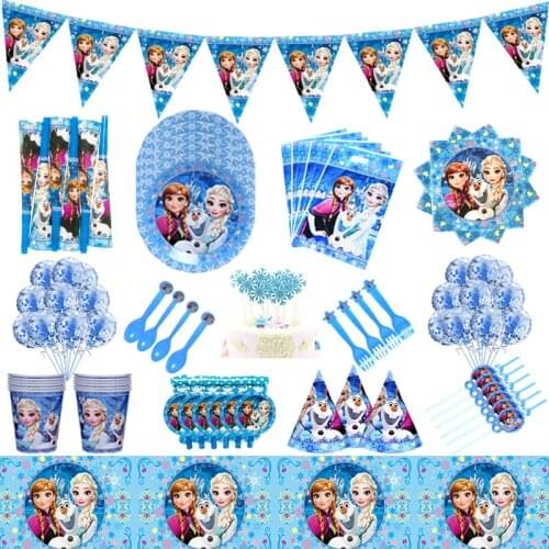 Frozen Baby Girl Baptism Princess Theme Party Decoration High Quality Paper Cup Plates Bag Tablecloth Birthday Party Supplies