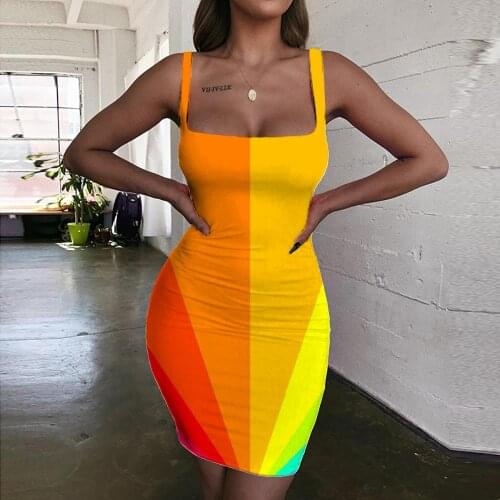 KYKU Brand Rainbow Dresses Women Colorful Halter Sleeveless Dizziness Vestido Sexy Novel Sundress Womens Clothing Mini Evening