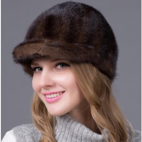Real Mink Fur Hat for Winter Women Imported Knitted Cap with Fox Fur Hot Sale High Quality Female Beanies Gorros Mujer Invierno