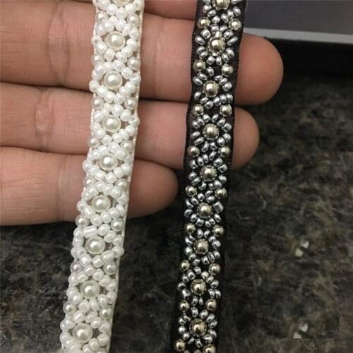 1Yards/lot 1cm width Milk white /grey beads lace trim beading garment dress decoration material X470