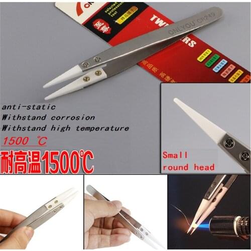1pcs/set Anti-Static nonmagnetic High temperature resistance Ceramic Tweezers stainless steel tweezers Removable Heat Resistant
