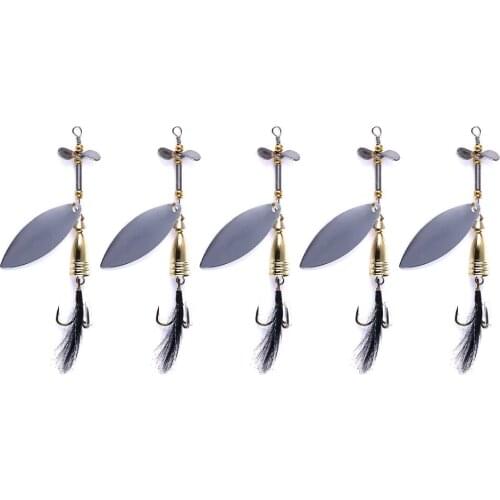 10pcs Metal Gold Sliver Sequins with Feather Fishing Lures Spoon Lure Hard Baits Bass Pike Fishing Tackle