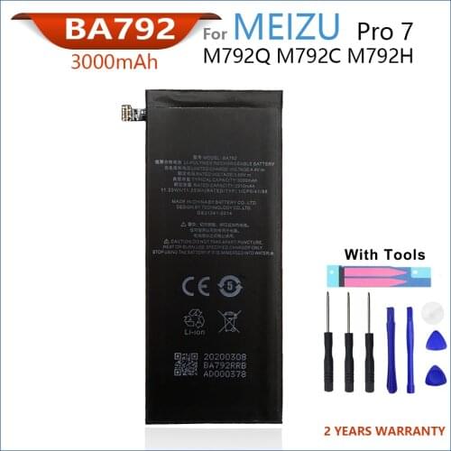 100% Original 3000mAh BA792 New Battery For Meizu Pro 7 M792Q M792C M792H BA791 Batteries With Tools+Tracking Number