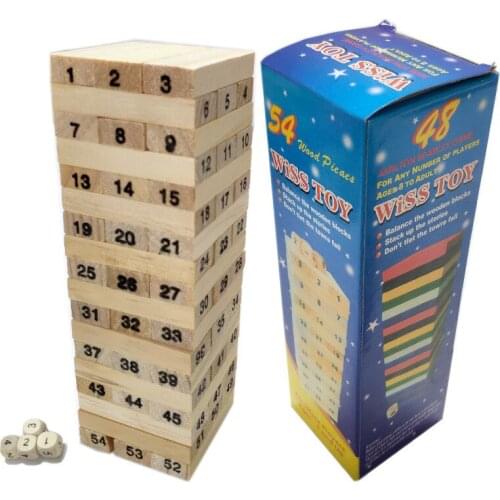 54PCS/set Wooden Tower Building Blocks Toy Rainbow Domino Stacker Board Game Folds High Montessori Educational Children Toys