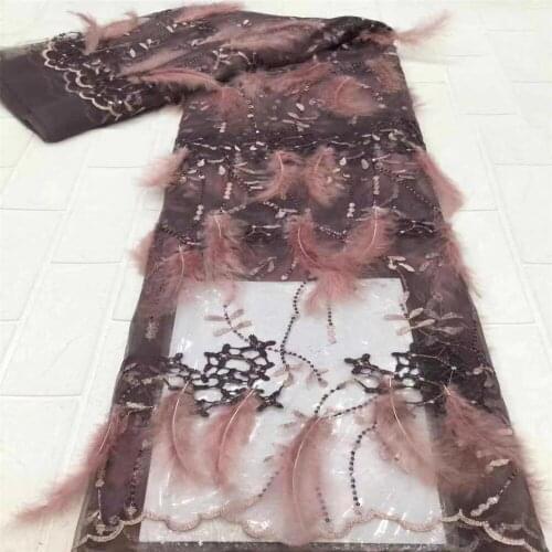 African Feather Lace Fabric 2021 High Quality Lace Nigerian French Tulle Sequins Lace Fabric For Party Dress xc67-464