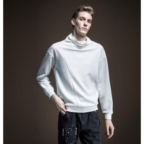 Free shipping New mens male unique fashion casual Autumn Mens Slim Fit Solid Color Heap Neck Pullover Sweatshirt Top B193509312
