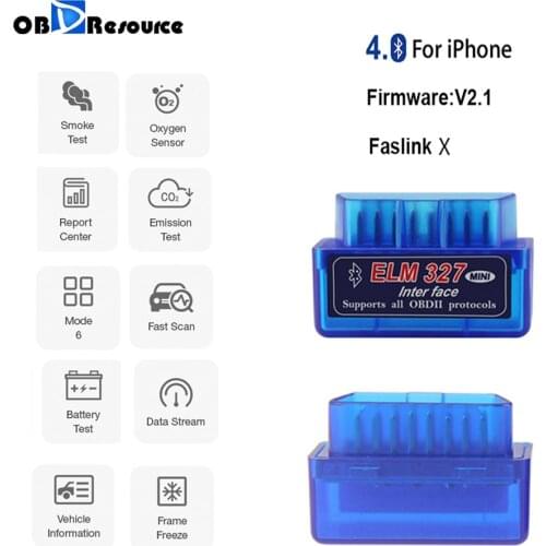 Bluetooth ELM327 for iPhone Android OBD2 Scanner Phone Diagnosis Scan Tool Code Reader V1.5 V2.1 ELM 327 Faslink Free Software