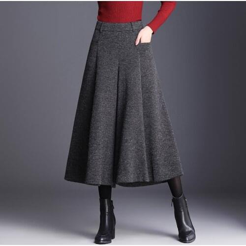 Black Gray Pants Women Wide-Leg Pants New Autumn Winter Woolen Pants Flavor Trousers High Waist Pants Women Culottes 667A