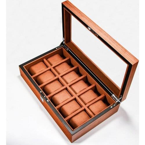 Wood Watch Box for Men Women，Watch Case Display Box,Wooden Watch Display Case Organizer with Clear Glass Window Top
