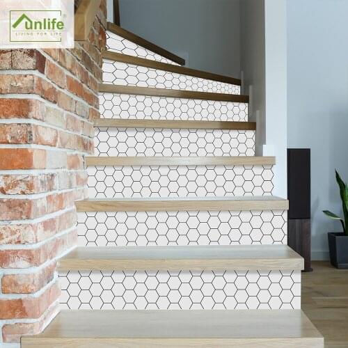 Funlife® White Hexagon Stair Stickers Waterproof Easy to Clean Self-adhesive Anti-Slip DIY Stairway Floor Stickers Home Decor