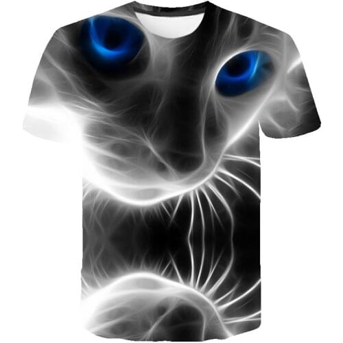 2021 new summer 3D cat portrait men and women fashion casual T-shirt round neck short sleeve top