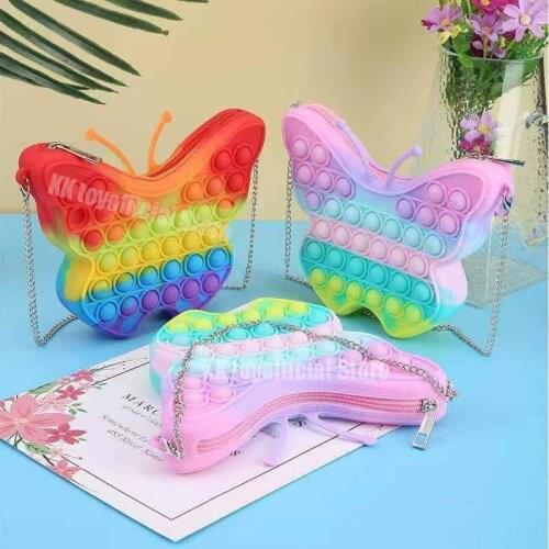 New Model Wholesale Kawaii Bag Fidget Toys Rainbow Push Bubble 50pcs Children toy